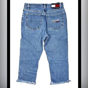 Vtg Tommy Hilfiger Sz 11 (29x22) Capri Crop Jeans Flag Logo USA Made 90s Y2K